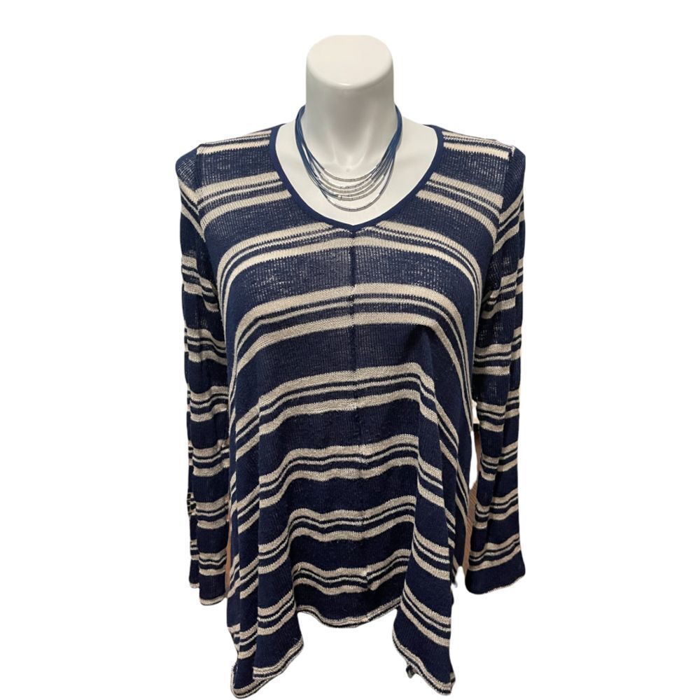 MASON + Mackenzie A-Line Striped‎ Navy Blue and Tan Sweater XL